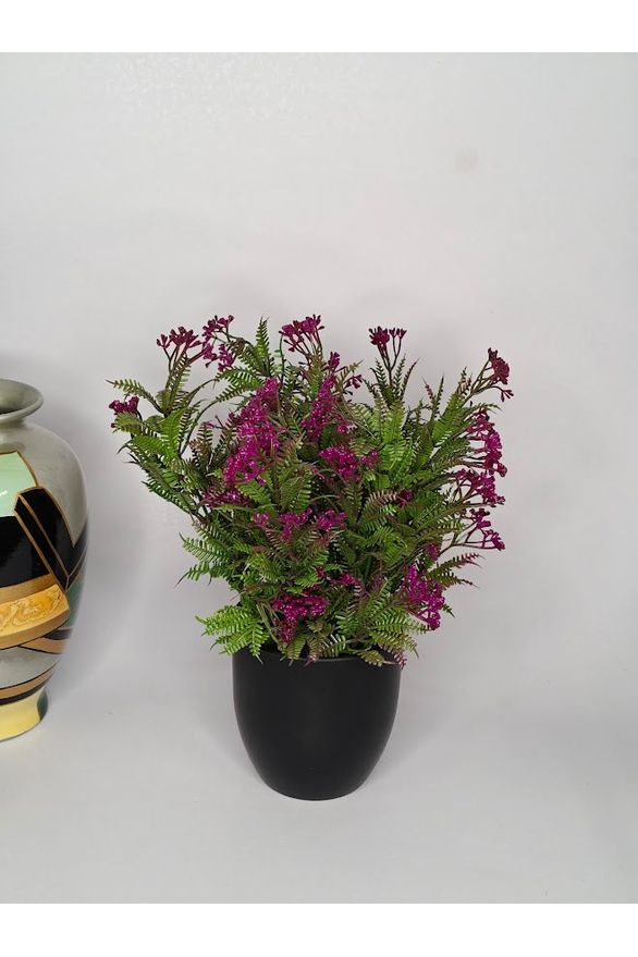 Artificial Green Plant with Purple Flower - 25cm with pot
