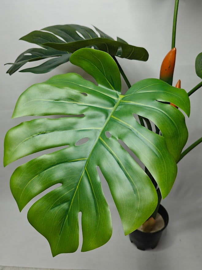 Artificial Monstera Plant - 100cm with basic black pot