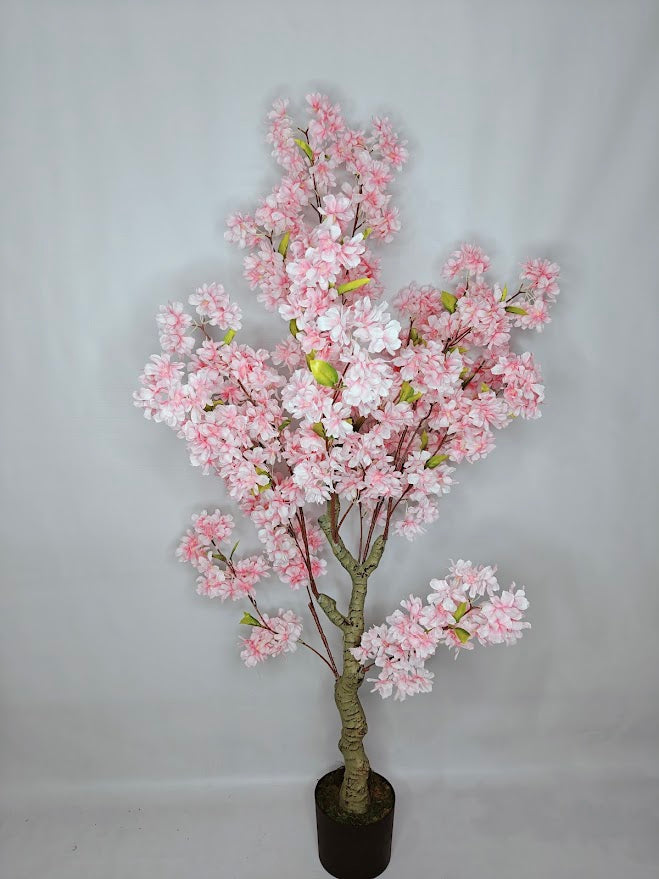 Artificial Pink Cherry Blossom Plant - 120cm with basic black pot