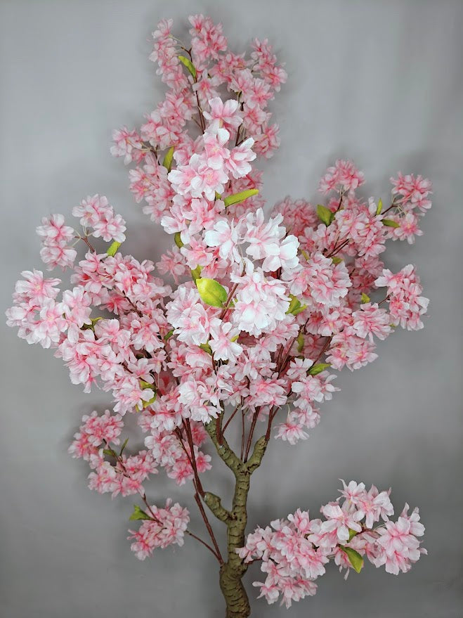 Artificial Pink Cherry Blossom Plant - 120cm with basic black pot